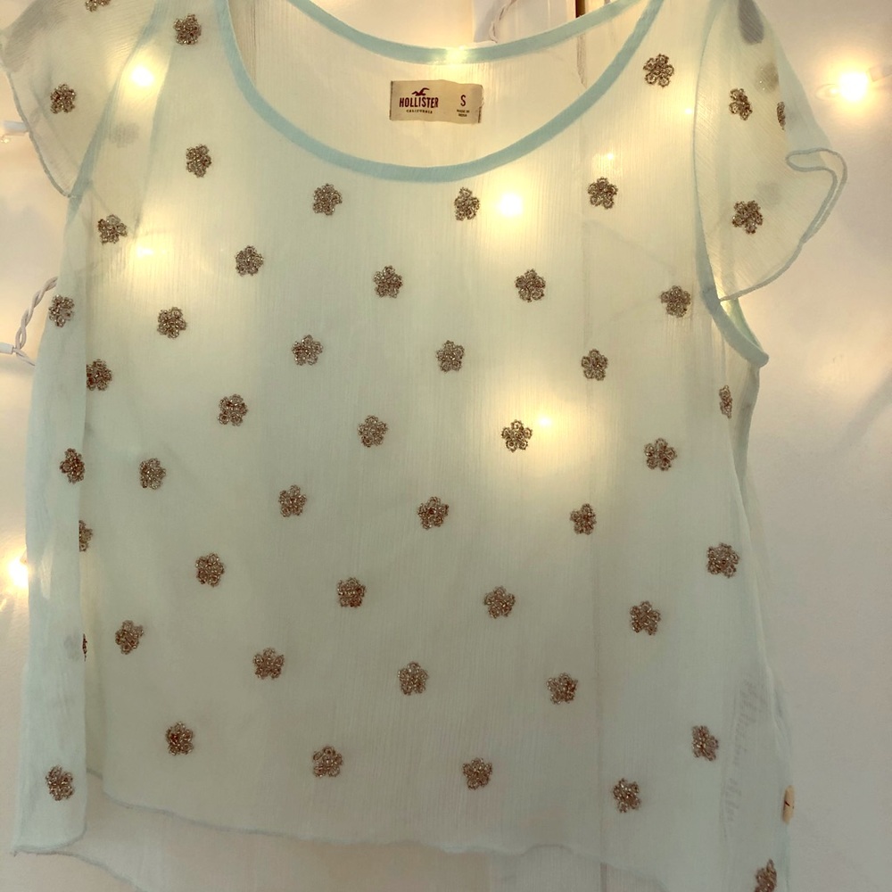 Sheer beaded short sleeve blouse ✨